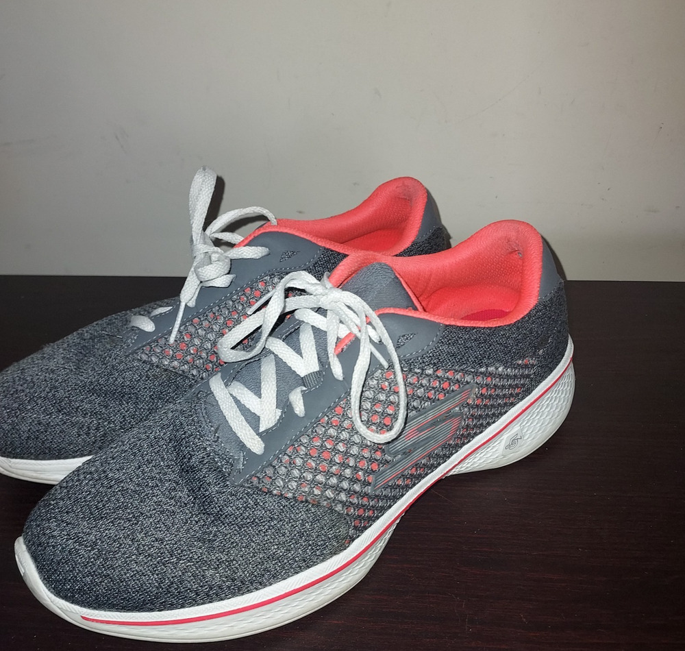 Skechers Womens Sneakers 9.5M Lace Up Shoes Go Walk 4 Exceed Comfort Gray Orange